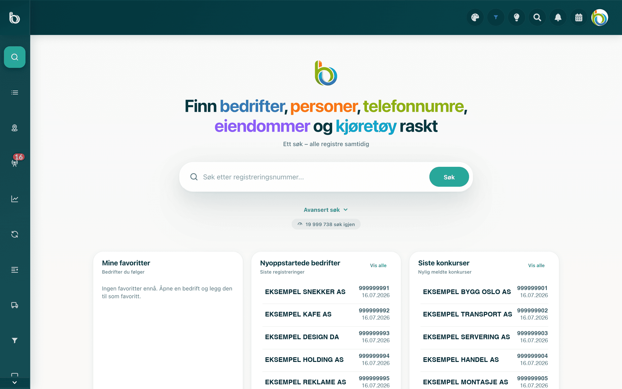 Oppslag i Byndle-portalen: søk på tvers av bedrifter, personer, telefonnumre, eiendommer og kjøretøy